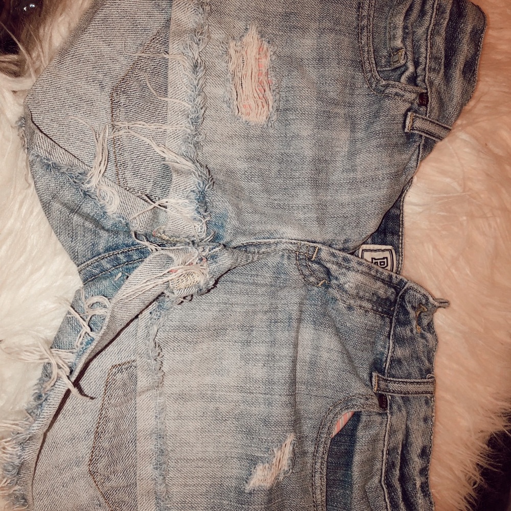 pink blue jean shorts